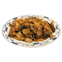 Cerdo con bambú y setas