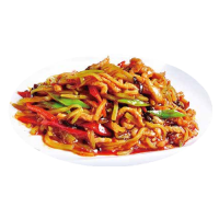 Cerdo con salsa picante y verduras