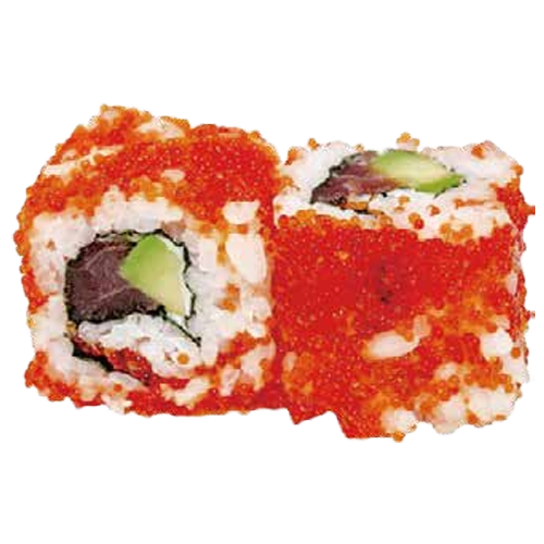 Roll de atún y aguacate con tobiko