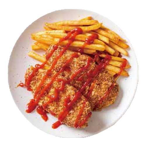 Pechuga de pollo frito con patatas